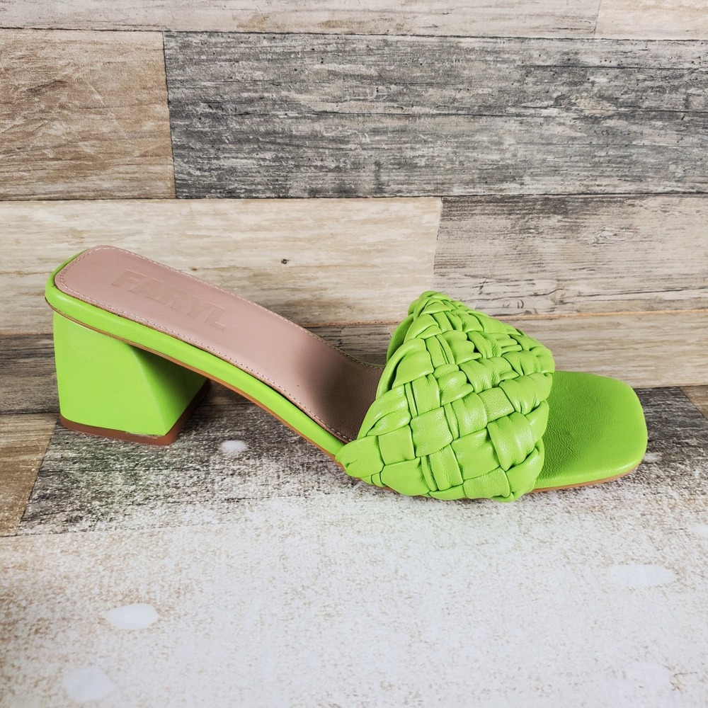 Faryl by Farylrobin Pippa Womens Sandal 13 Lime Green Leather Slip On Block Heel
